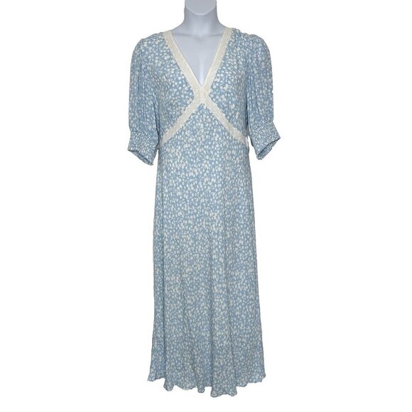 Rixo x Target Midi Swing Dress Size 16W Floral Puff Sleeve Lace Powder Blue - Picture 1 of 10